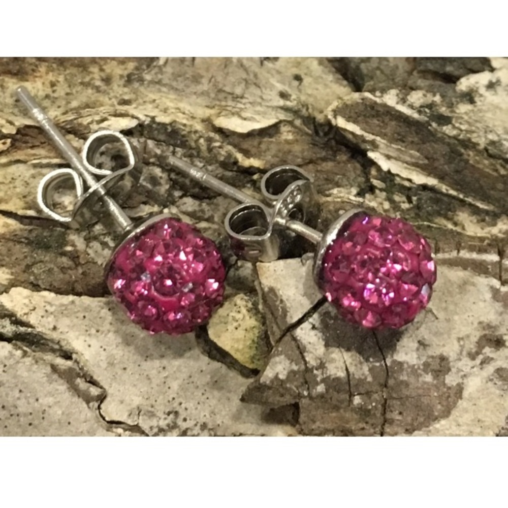 Kids Hot Pink Crystal Clay Earrings.